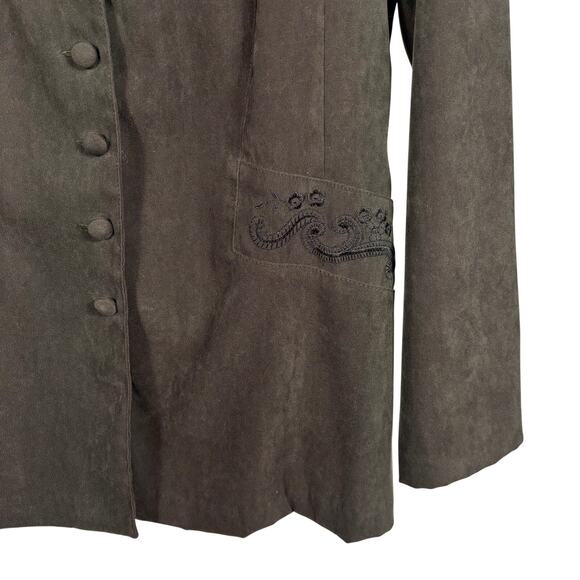 Dressbarn Women's Size 10 Green Faux Suede Embroidered Blazer Jacket Vintage - Picture 4 of 11